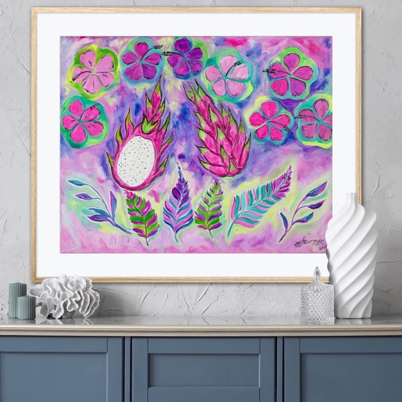 Dragonfruit Hibiscus Fine Art Print Oil Painting beach tropical island decor - Picture 8 of 9
